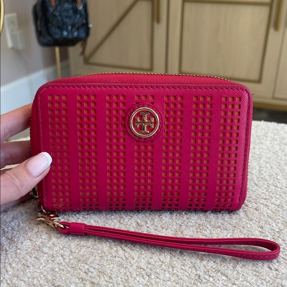Tory Burch Pink & Orange Perforated Wristlet